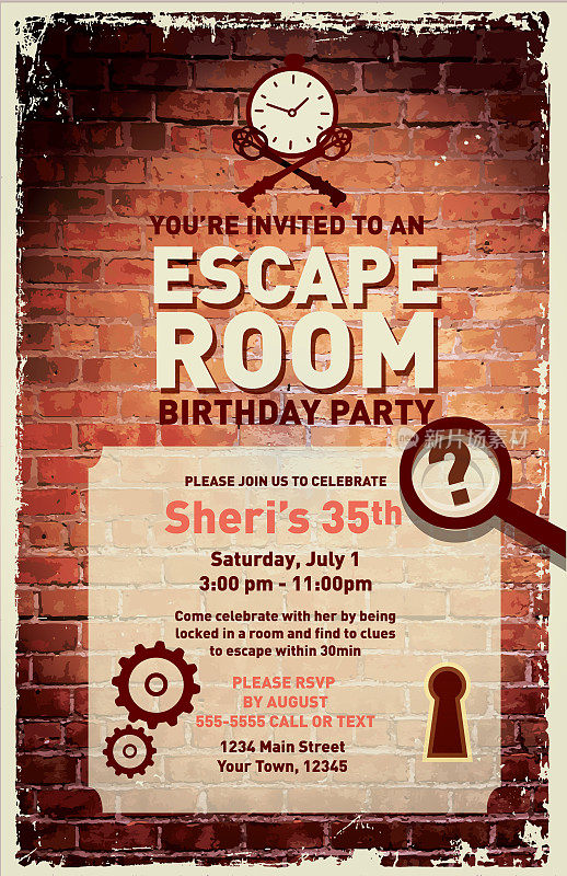 Escape Room Birthday Party Celebration invitation design template